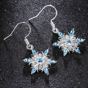 Blue and Silver Snowflake Earrings